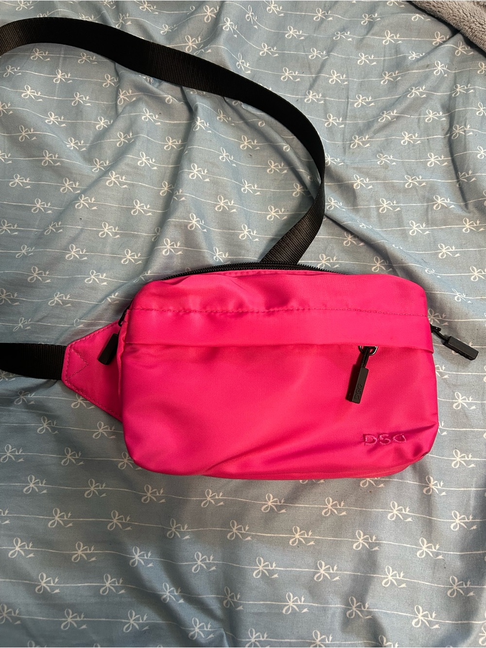 Pink Cross Body Bag with Black Interior